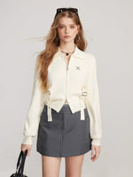 Ribbon Zip Collar Knit Cardigan