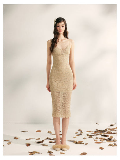 Embroidered Lace Fishtail Dress