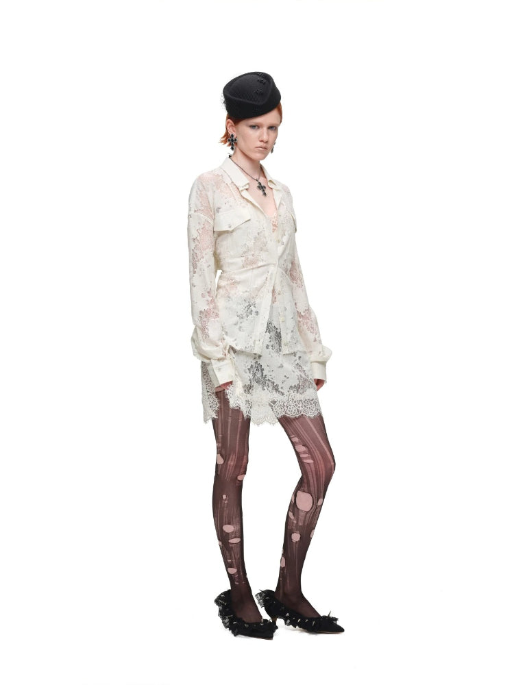 Lace Belted Sheer Shirt