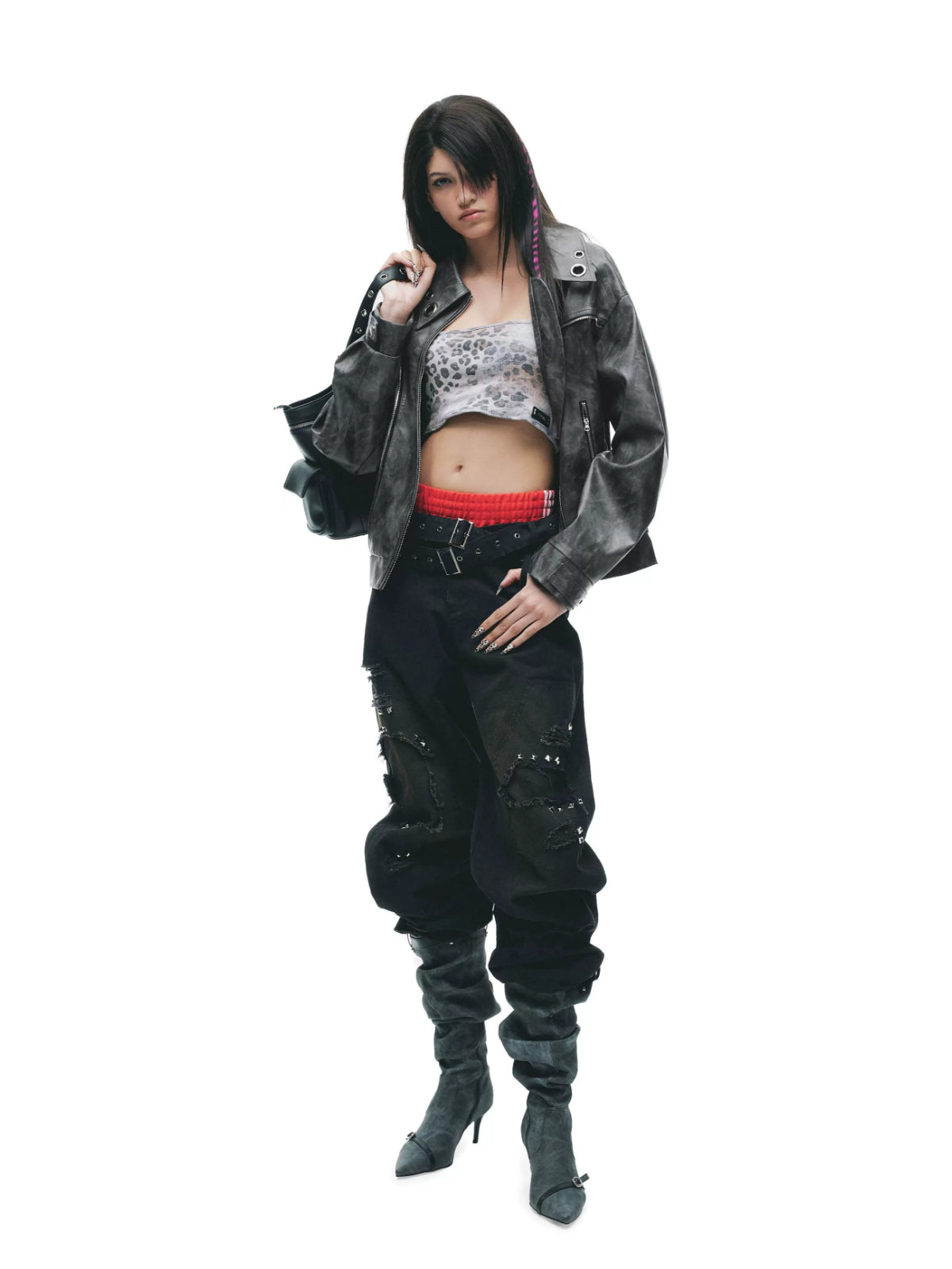 Eyelet PU Leather Jacket
