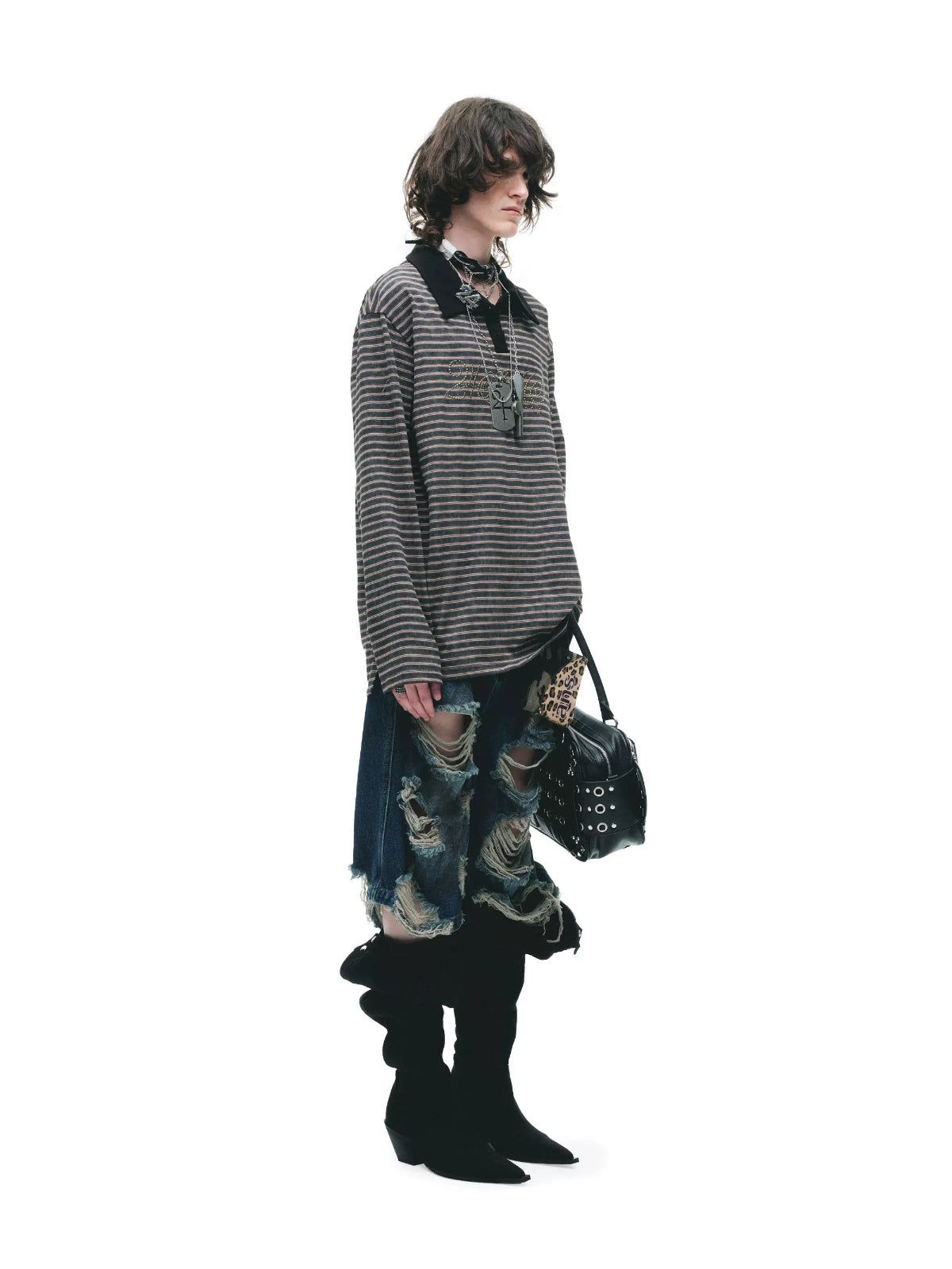 Contrast Stripe Polo Long Sleeve Shirt