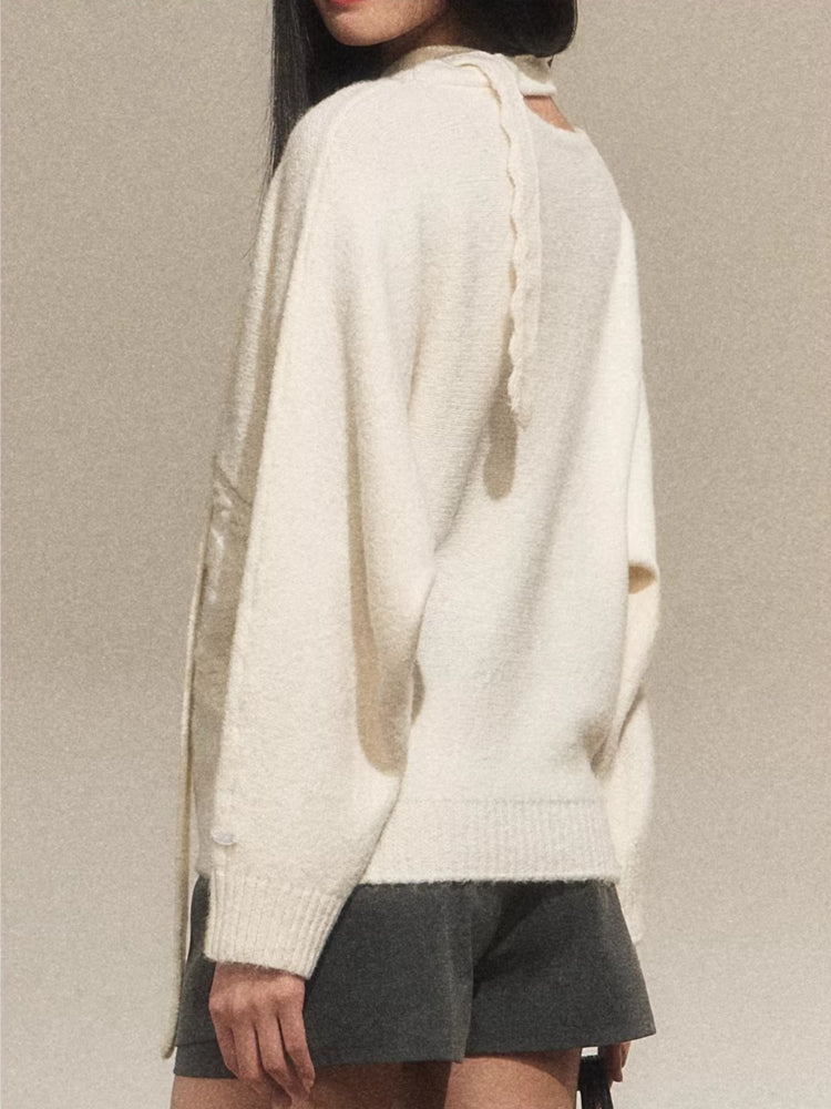 Lazy Floral Scarf Neck Sweater