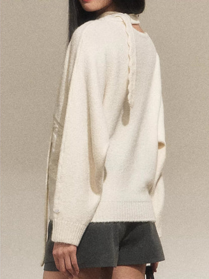 Lazy Floral Scarf Neck Sweater