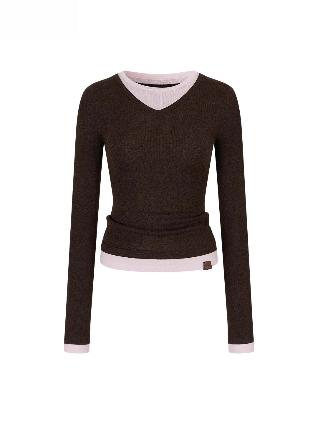 Contrast V-Neck Knit Top