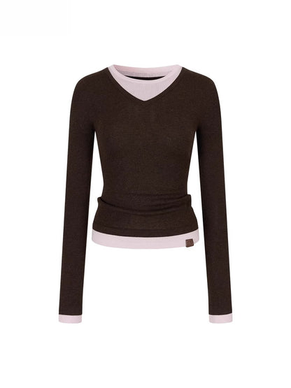 Contrast V-Neck Knit Top