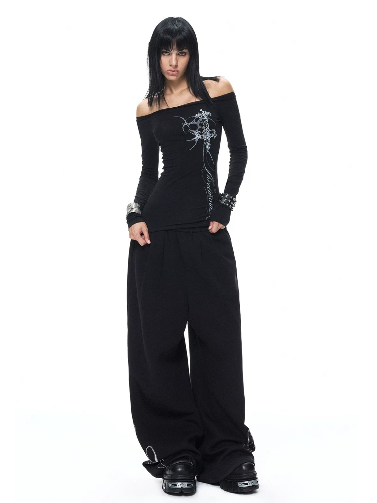 Gothic Off-Shoulder Printed Top