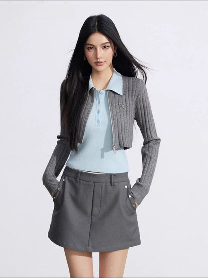 Contrast Polo Knit Set