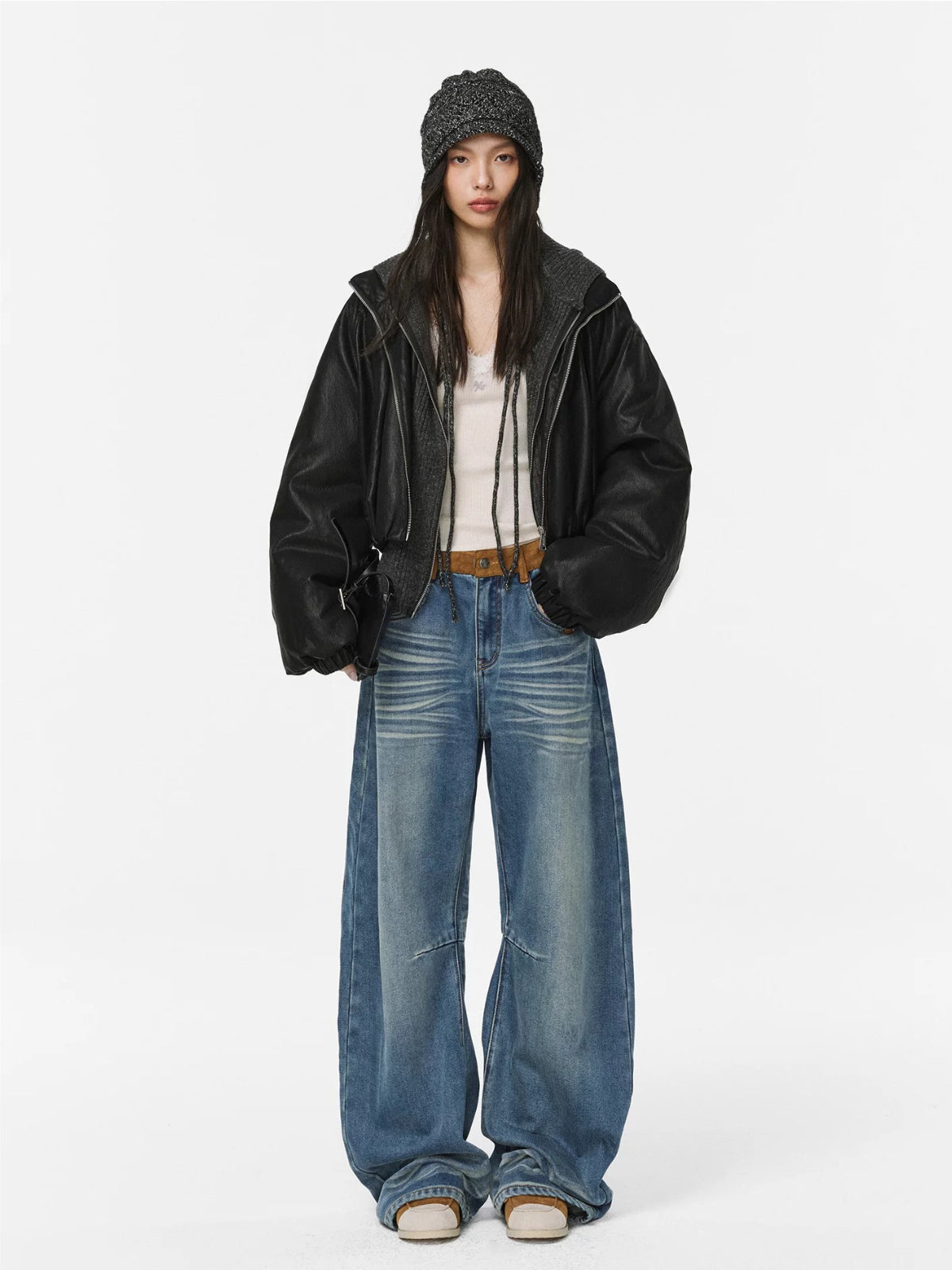 Nocturne Leather Knit Hoodie Coat