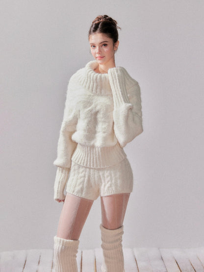 Oversized Turtleneck Off-Shoulder Sweater &amp; Skirt Set