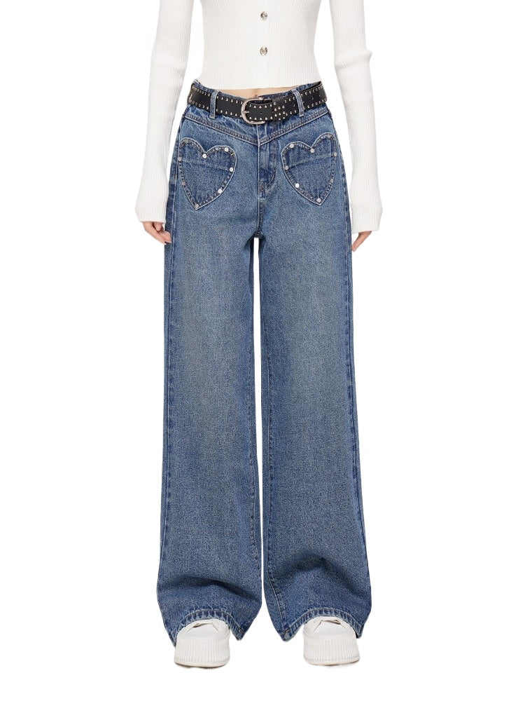 Heart Denim Wide-Leg Pants