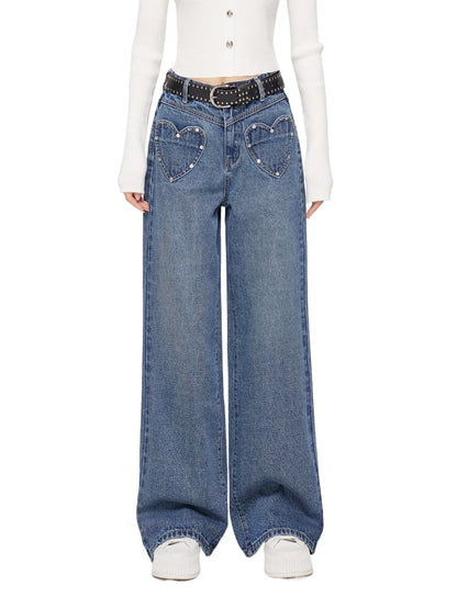 Heart Denim Wide-Leg Pants