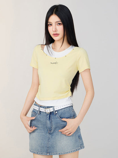 Faux Two-Piece Color-Blocked T-shirt