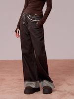 Rhinestone Cuffed Wide-Leg Denim Jeans