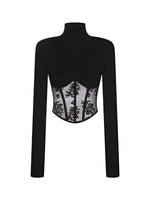 Lace-Trim Corset Long-Sleeve Top