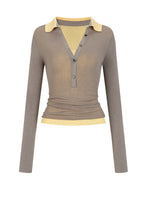 Brown & Black Mock Two-Piece V-Neck Sweater