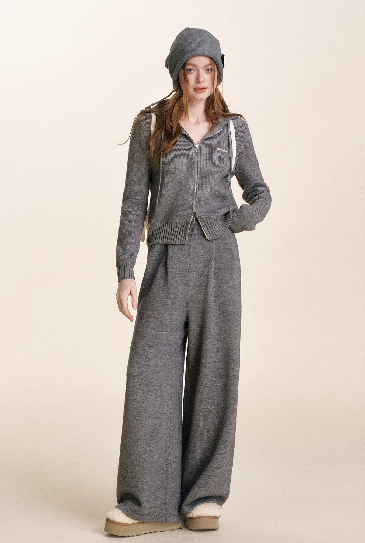 Embroidered Zip Knit Set