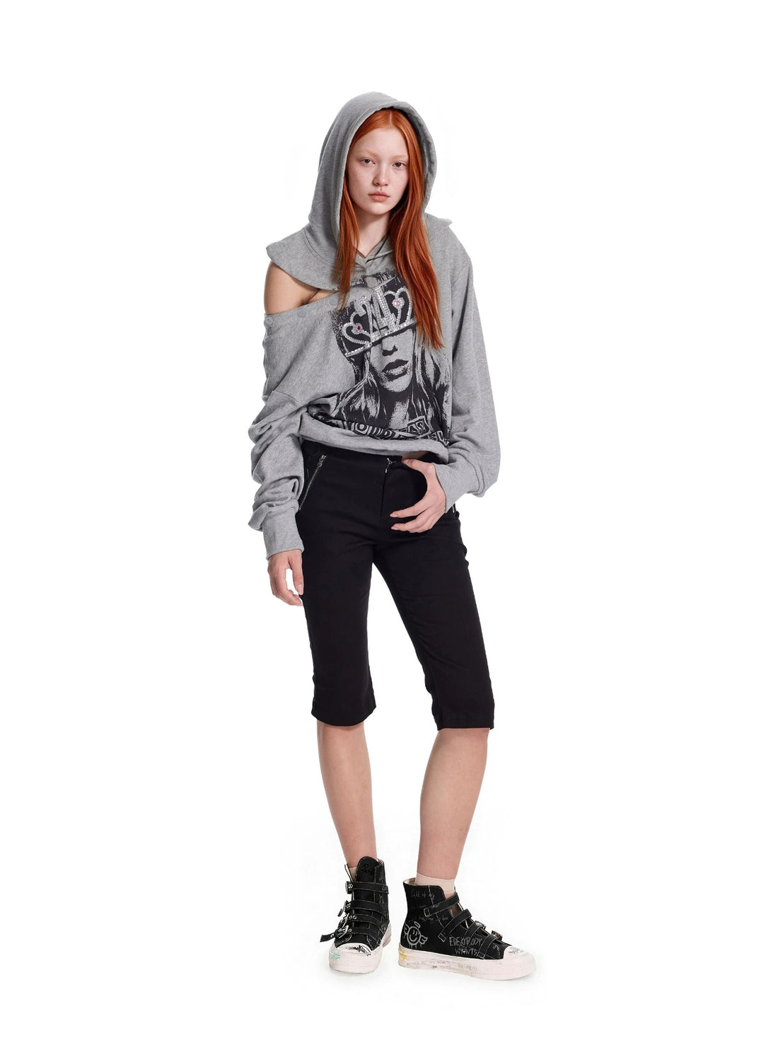 Distressed Graffiti Cotton Canvas Sneakers