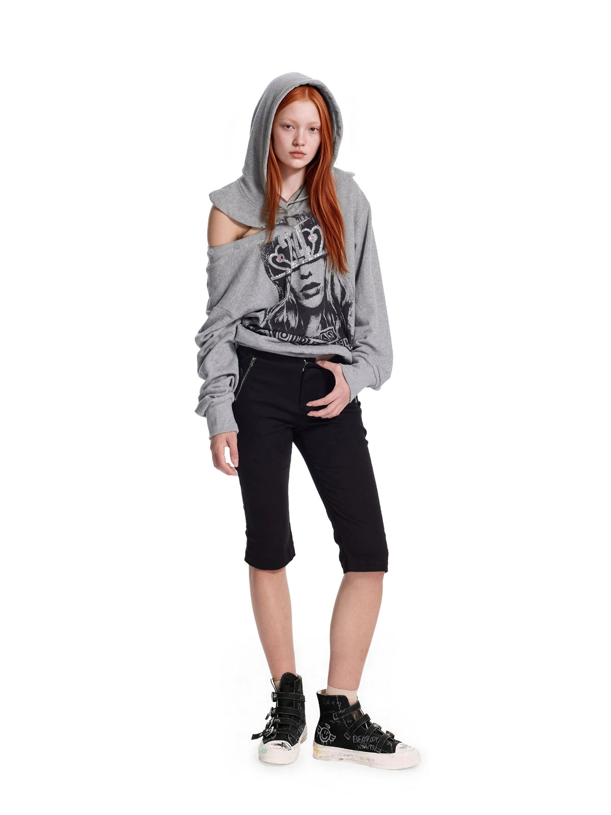 Distressed Graffiti Cotton Canvas Sneakers