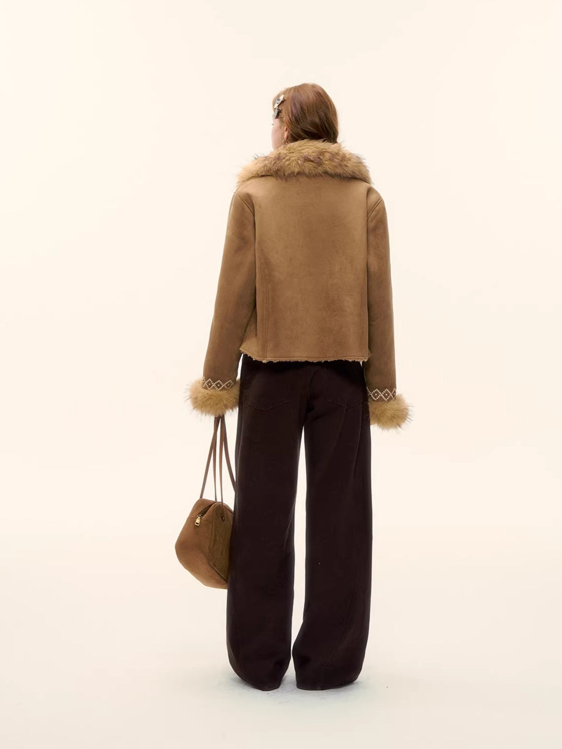 Embroidered Faux Fur Trim Jacket