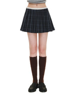 Contrast Waist Plaid Pleated Skirt