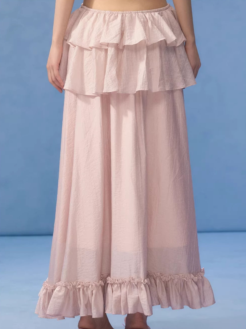 Pink Tiered Ruffle Maxi Skirt