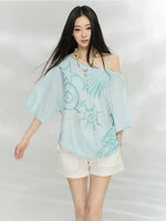 Ocean Print Oversized Top