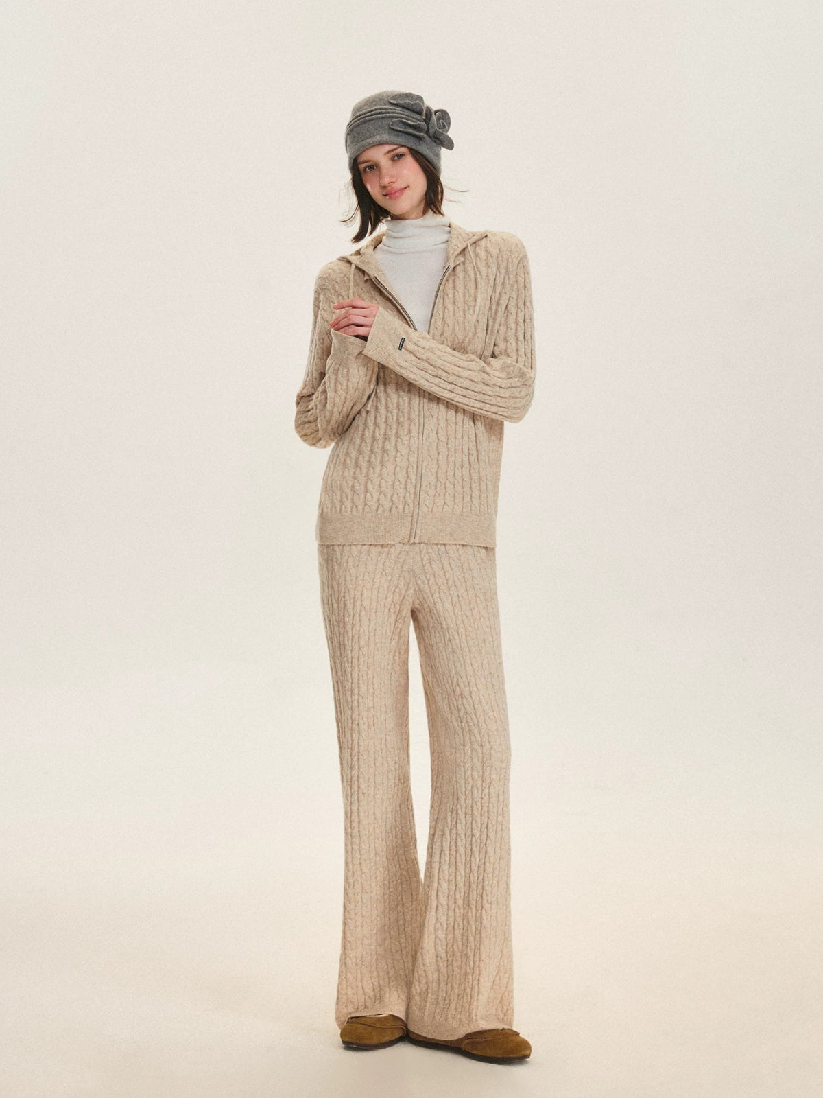 Hooded Cable Knit &amp; Pants Set