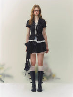 Black & Pink Lace Panel Waist Shirt