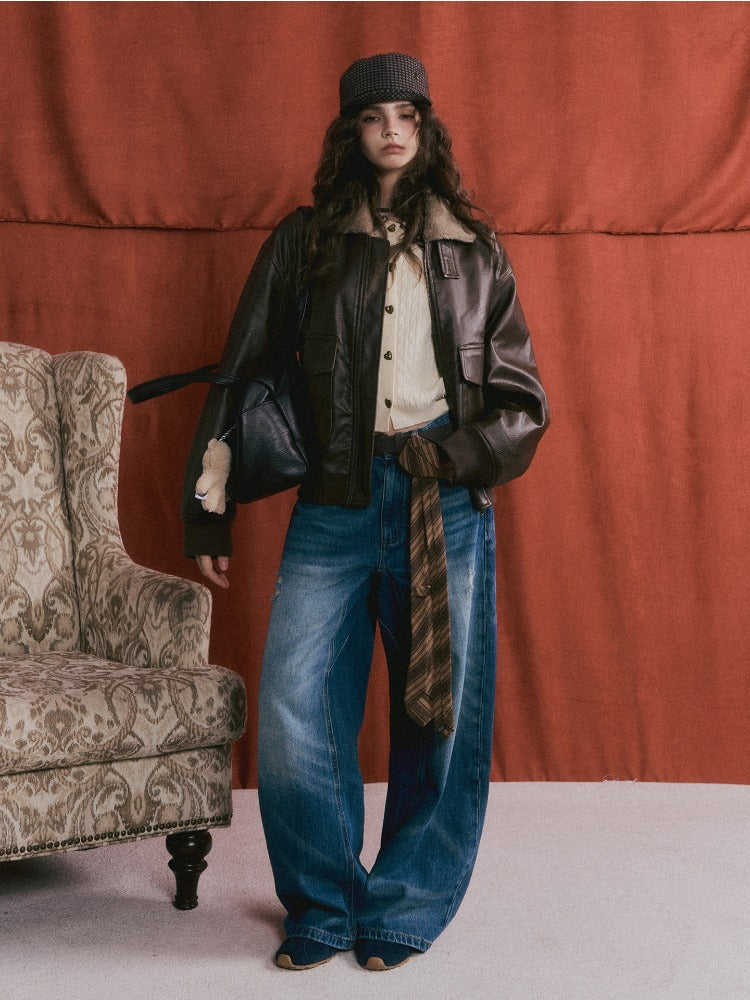 Fur-Collar Vegan-Leather Jacket