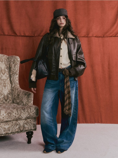 Fur-Collar Vegan-Leather Jacket