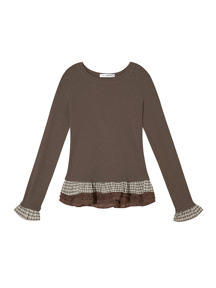 Wool Blend Tencel Plaid Knit Top