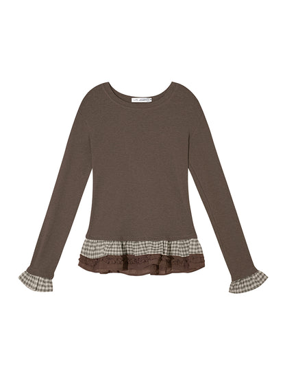 Wool Blend Tencel Plaid Knit Top