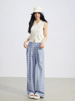 Lace Plaid Wide-Leg Pants