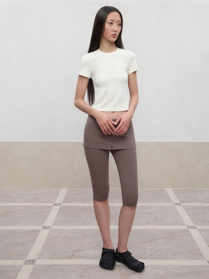 High Elastic Mid-Low Waist Five-Quarter Shorts