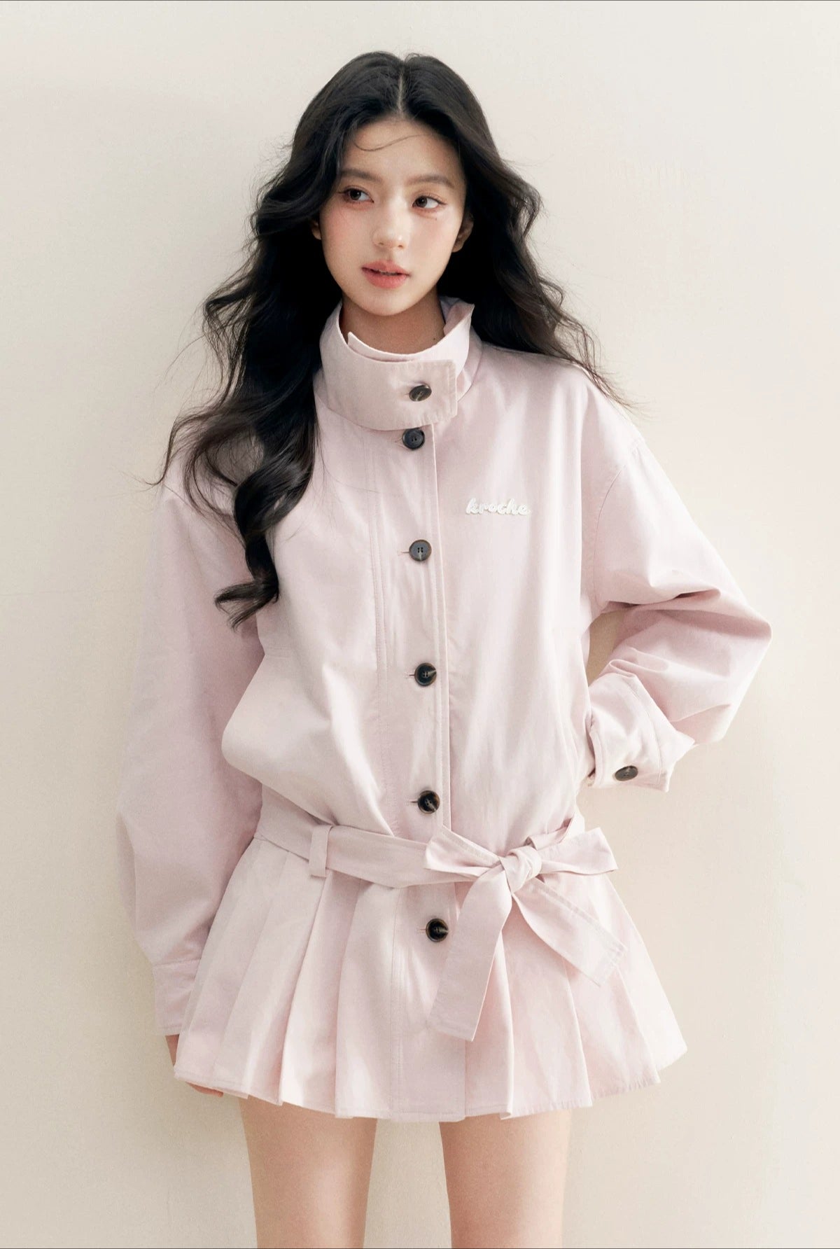 Pleated Hem Belted Trench