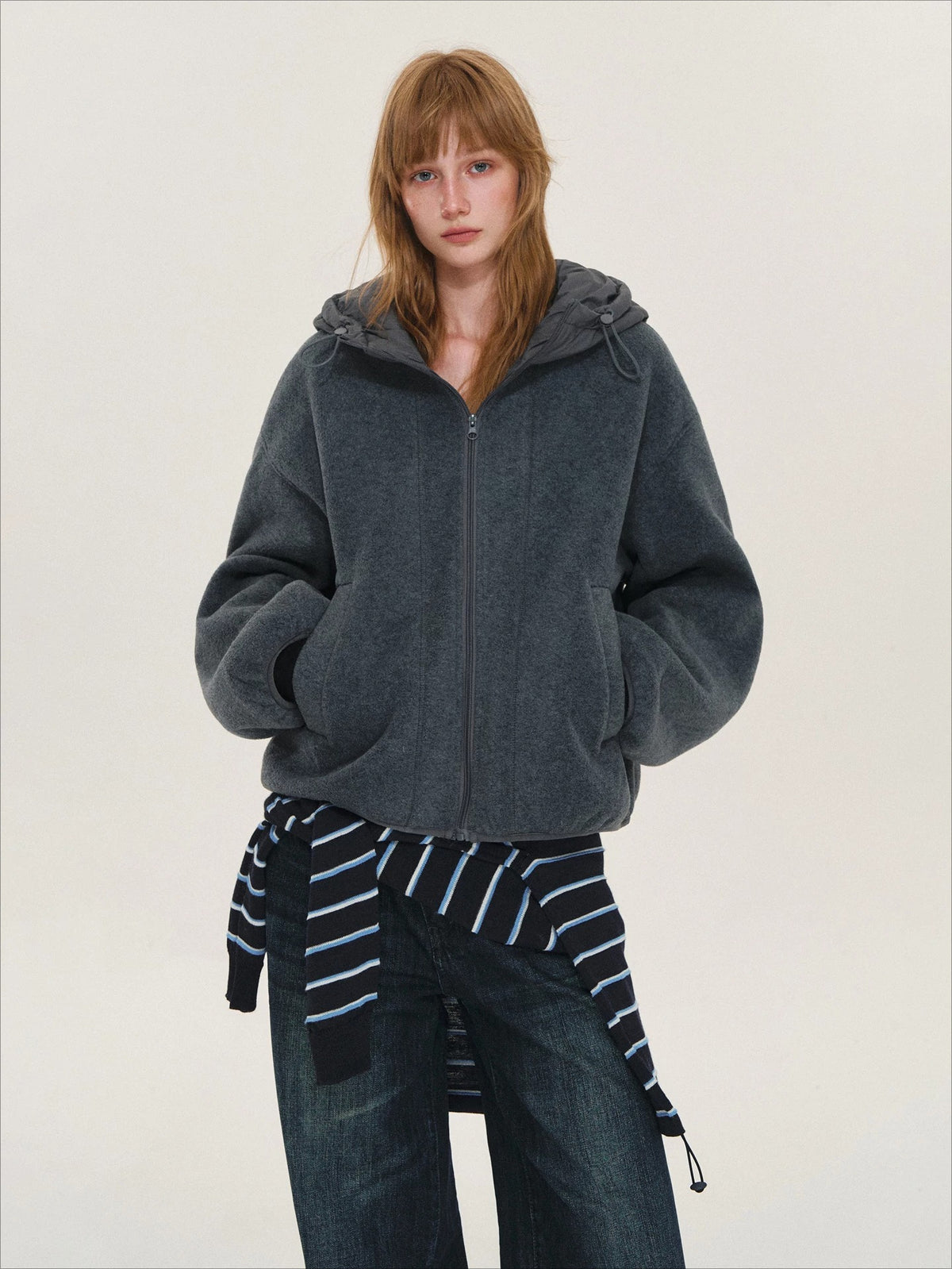 Hooded Fleece Down Vest Two-Piece Set