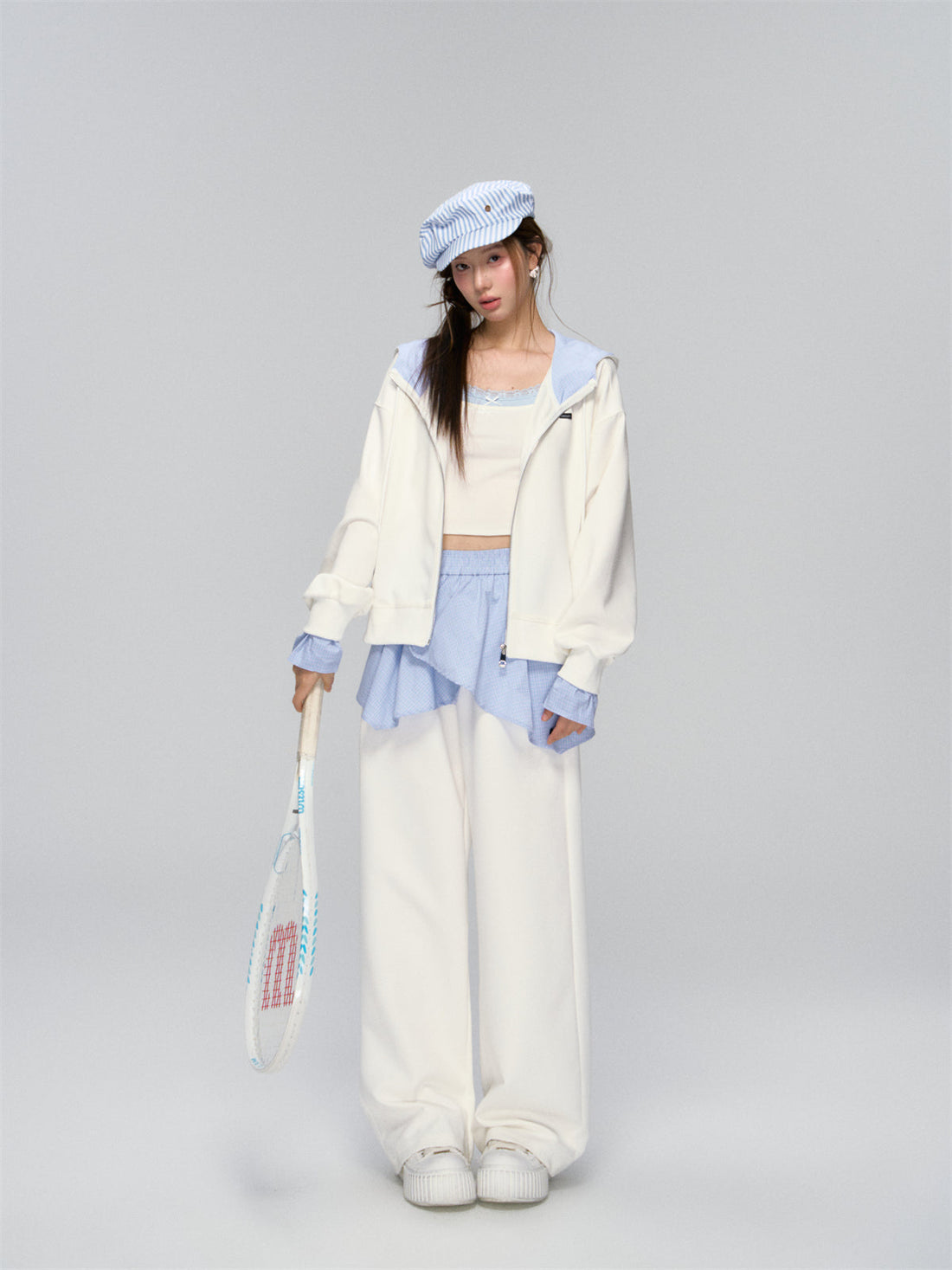 White Plaid Panel Hoodie &amp; Pants Set