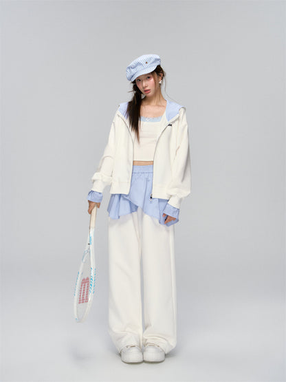 White Plaid Panel Hoodie &amp; Pants Set