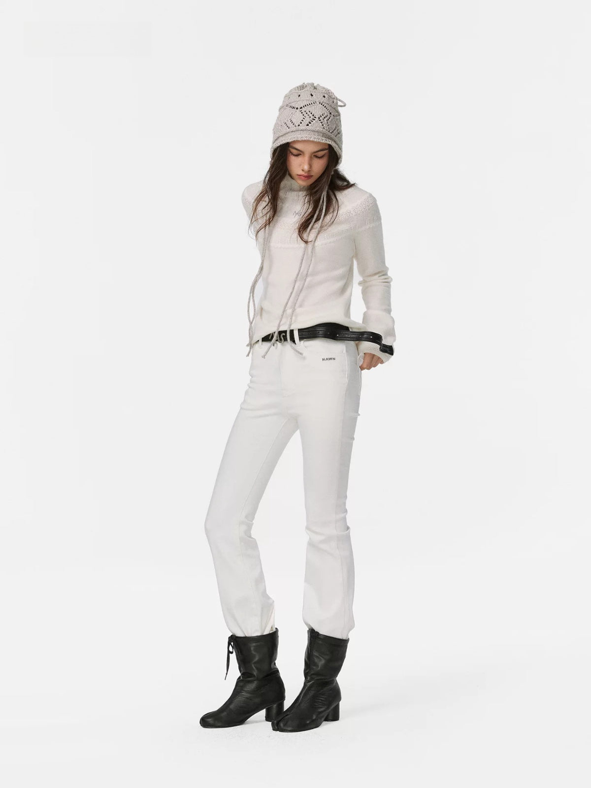 Textured Wool Knit High Neck Sweater