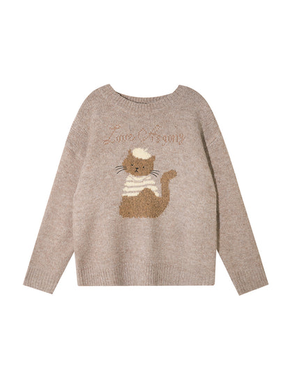 Animal Jacquard Embroidered Knit Sweater