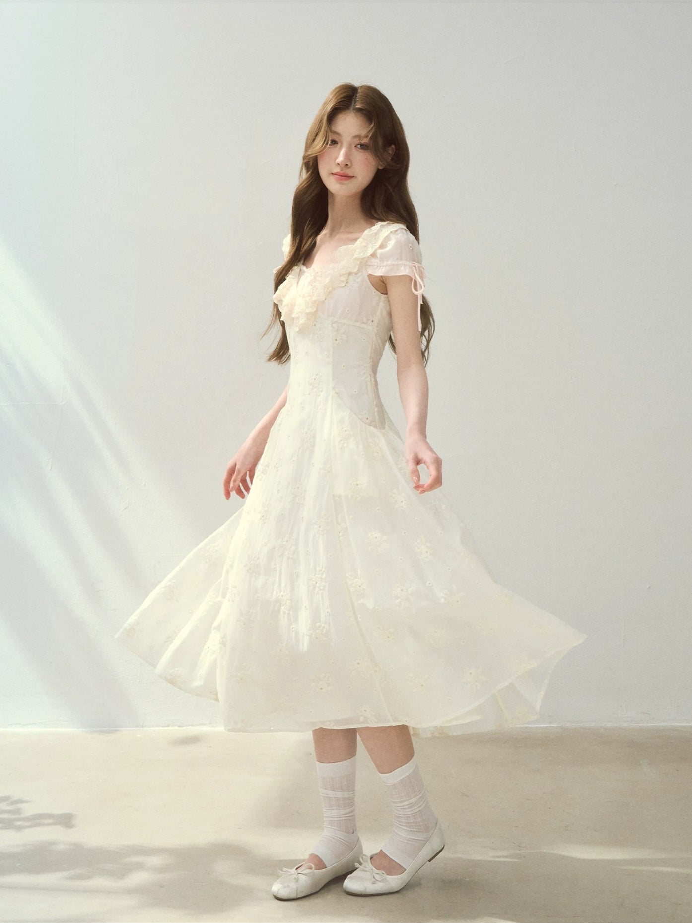 Rose Embroidery Square Neck Dress