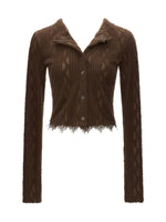 Lace Trim Textured Cropped Cardigan