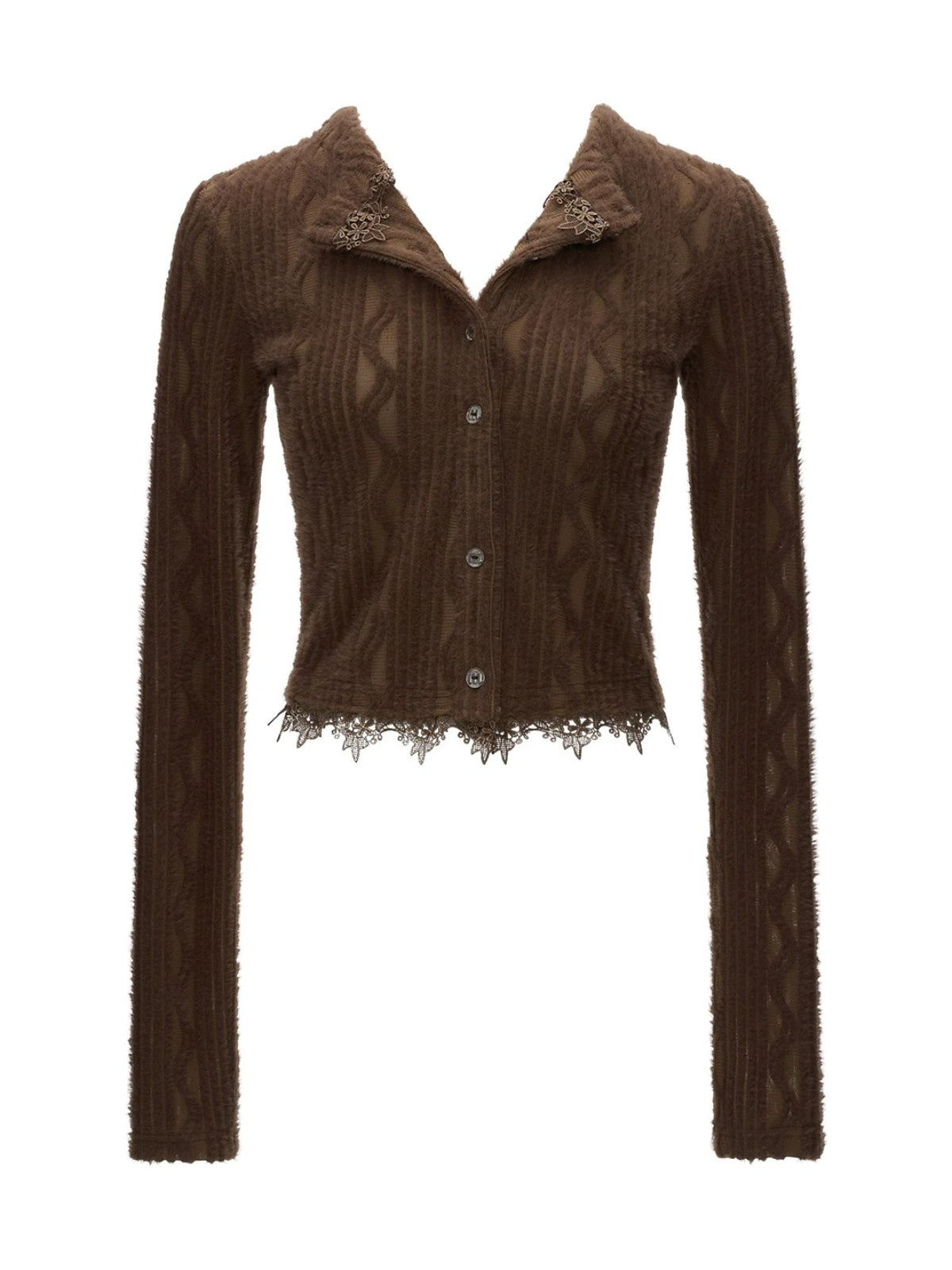 Lace Trim Textured Cropped Cardigan