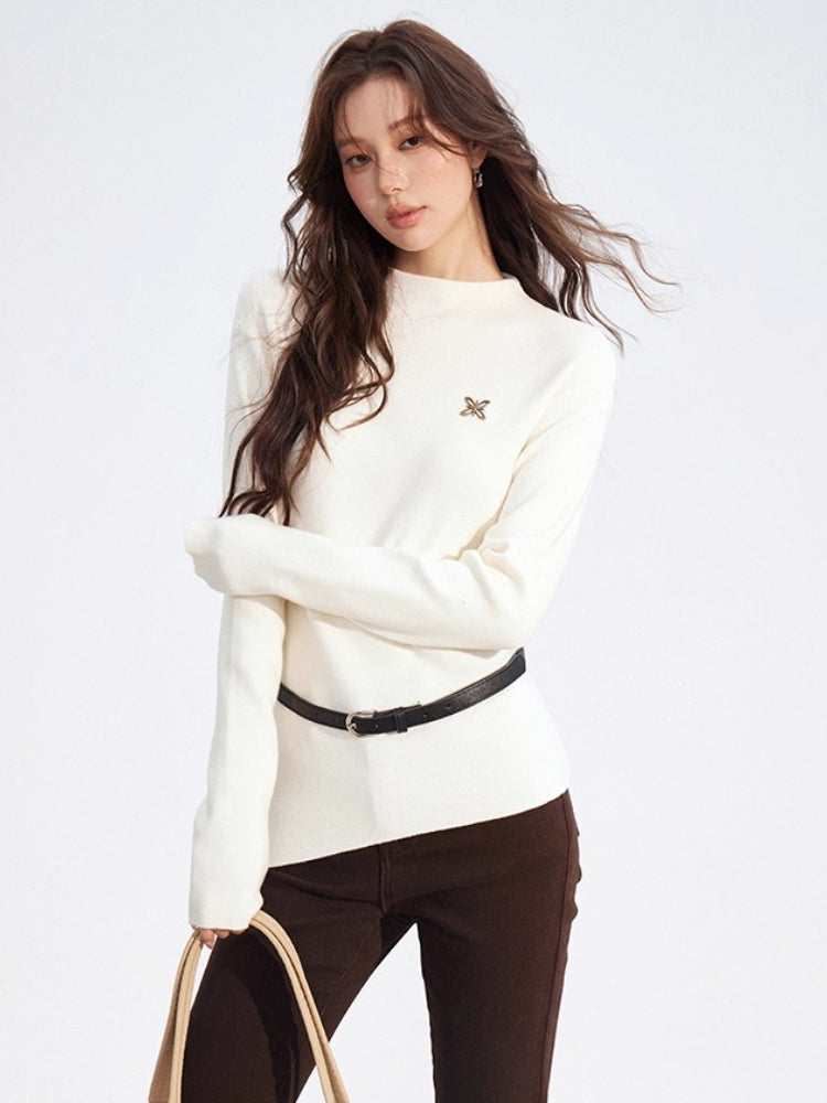 Irregular High-Neck Stretch Knit Top