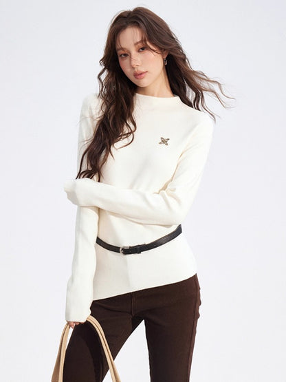 Irregular High-Neck Stretch Knit Top