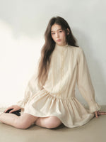 Mock Neck Lace Trim Dress