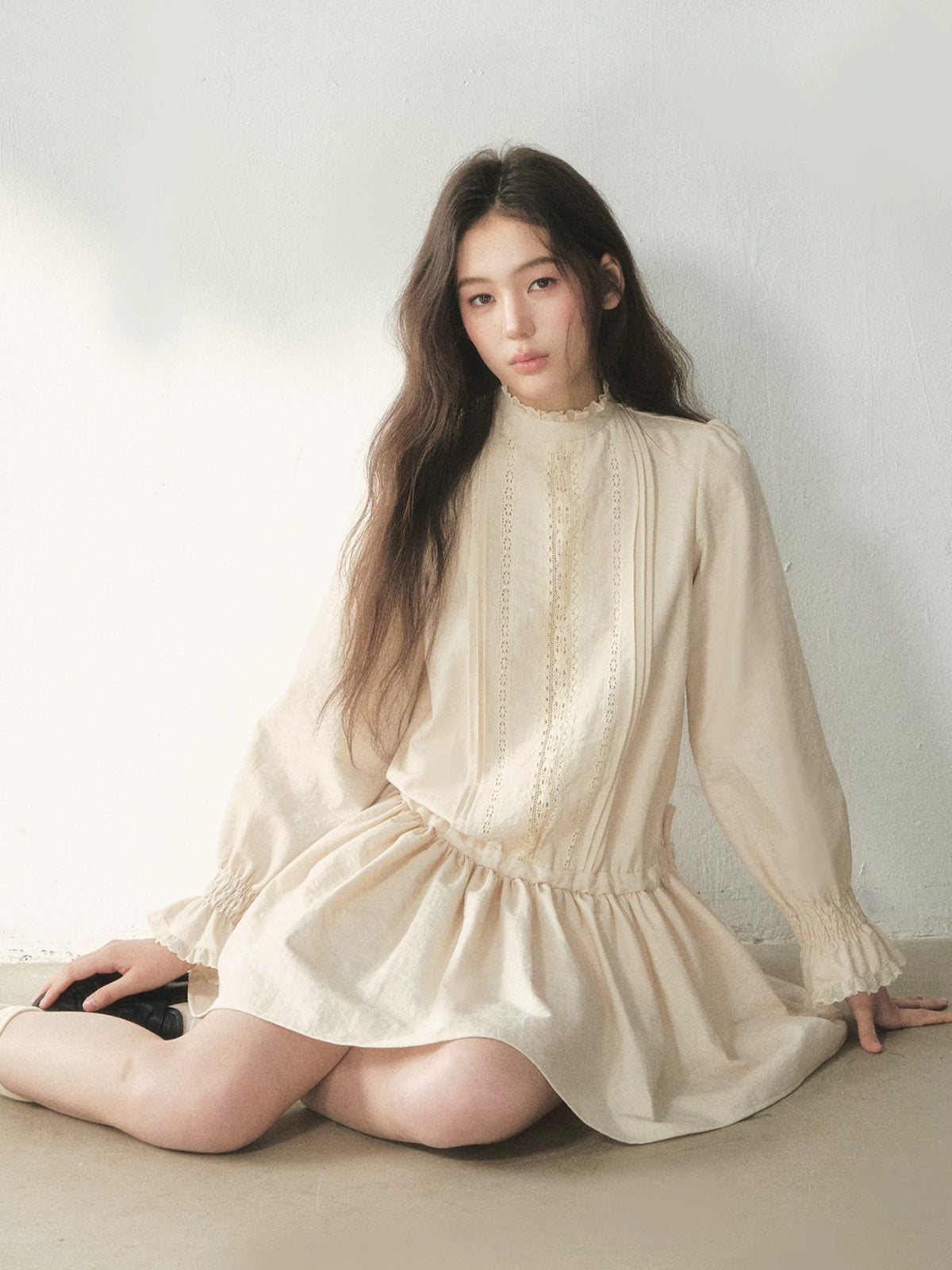 Mock Neck Lace Trim Dress