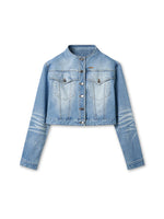 Twill Denim Cat-Whisker Stand-Collar Short Jacket