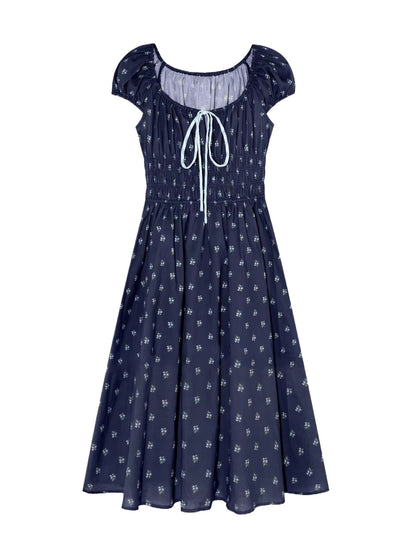 French Floral Tie Waist Dress