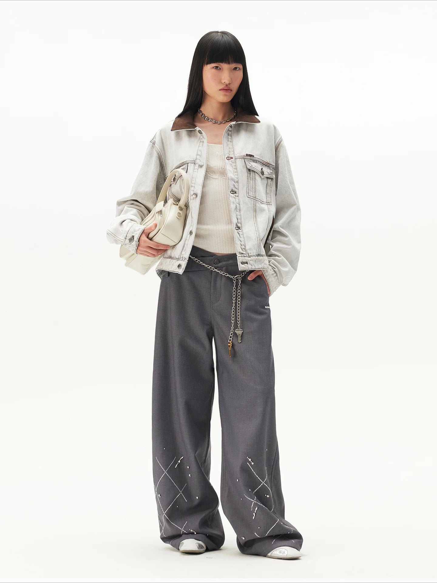 Gelain Rhinestone Asymmetric Waist Pants